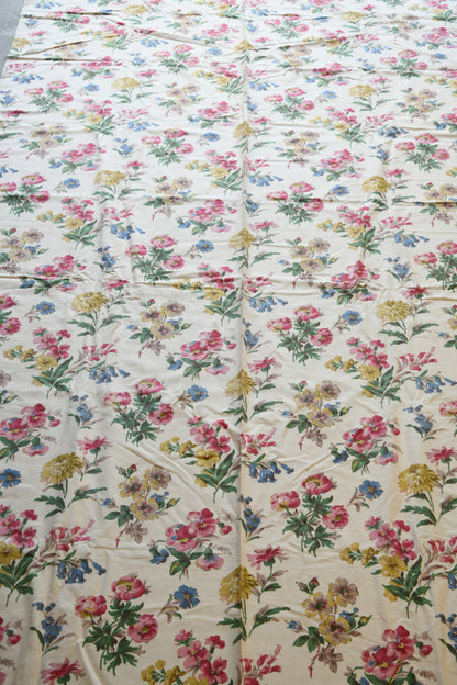 Full length view of vintage floral textile showing repeating pattern and overall scale