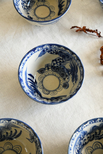 6 Blue & White Oriental Rice Bowls