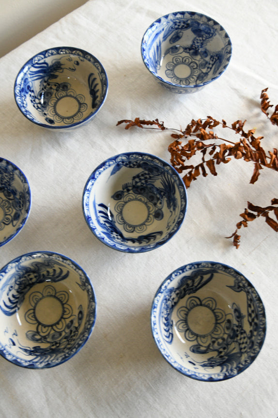 6 Blue & White Oriental Rice Bowls