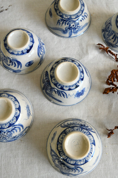 6 Blue & White Oriental Rice Bowls
