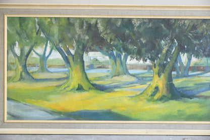 Large Trees Landscape Oil On Board