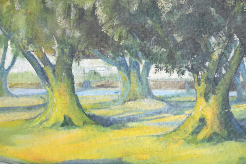 Large Trees Landscape Oil On Board