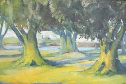 Large Trees Landscape Oil On Board