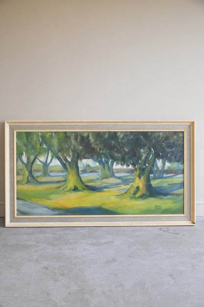 Large Trees Landscape Oil On Board