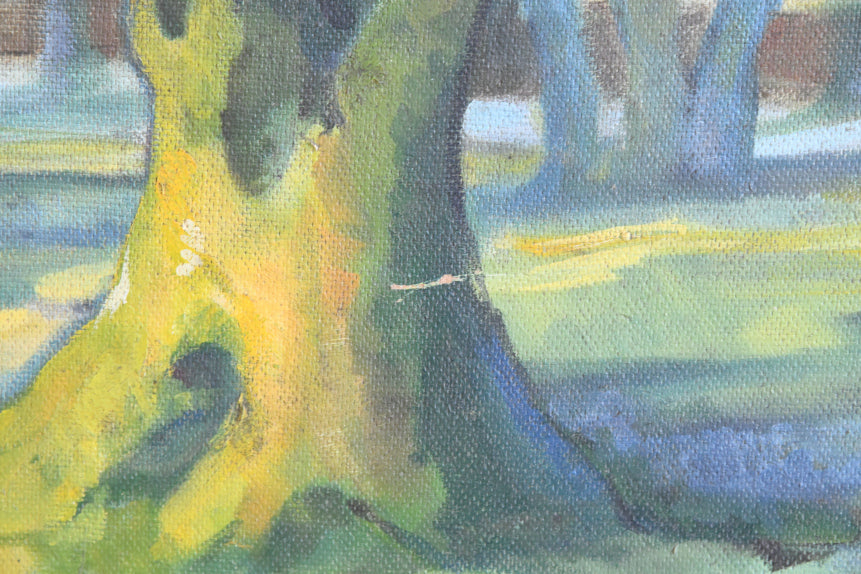 Large Trees Landscape Oil On Board