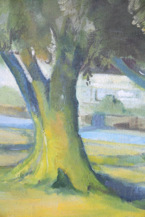 Large Trees Landscape Oil On Board