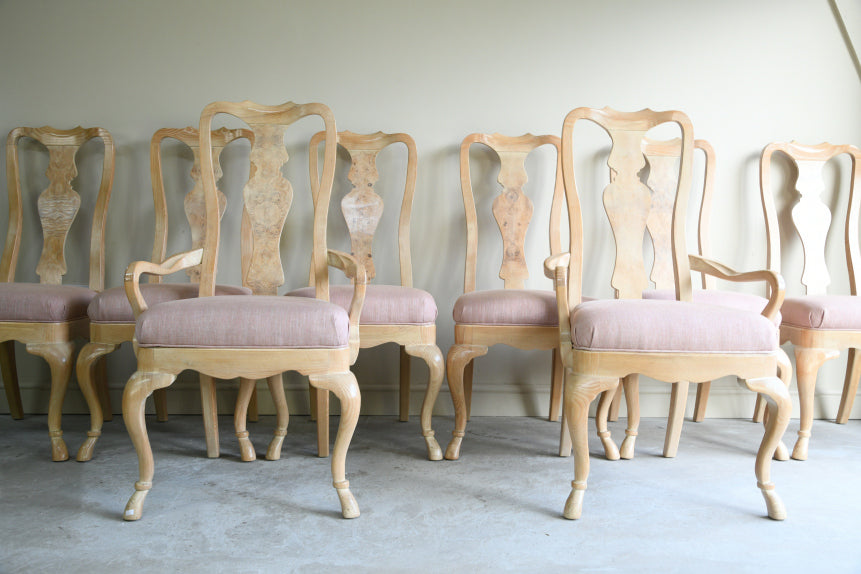 Set 8 Drexel Heritage Limed Ash Queen Anne Style Dining Chairs