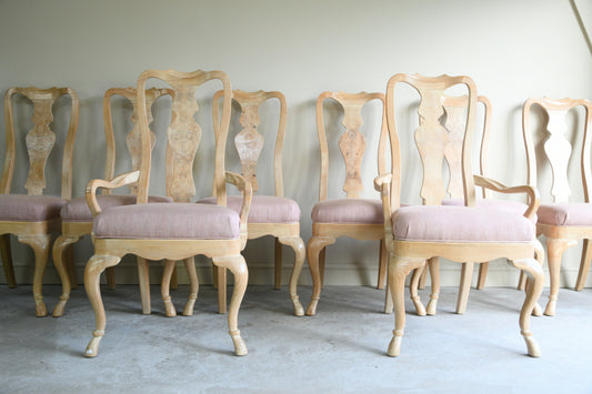 Set 8 Drexel Heritage Limed Ash Queen Anne Style Dining Chairs