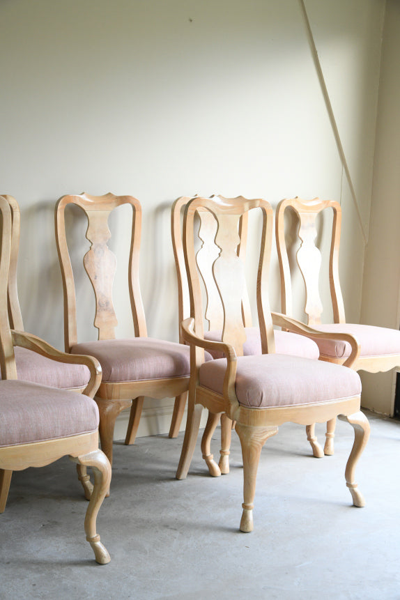 Set 8 Drexel Heritage Limed Ash Queen Anne Style Dining Chairs