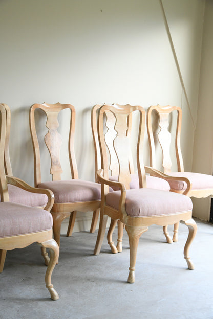 Set 8 Drexel Heritage Limed Ash Queen Anne Style Dining Chairs