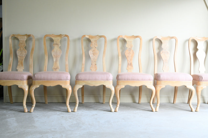 Set 8 Drexel Heritage Limed Ash Queen Anne Style Dining Chairs