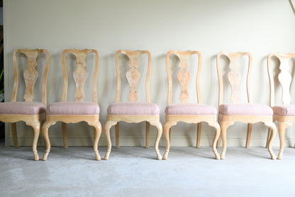 Set 8 Drexel Heritage Limed Ash Queen Anne Style Dining Chairs