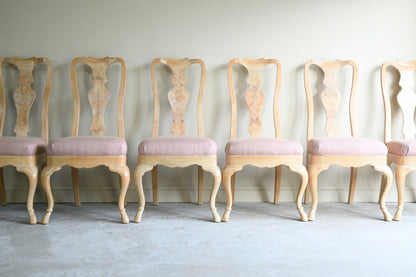 Set 8 Drexel Heritage Limed Ash Queen Anne Style Dining Chairs