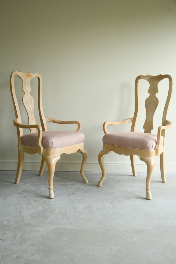 Set 8 Drexel Heritage Limed Ash Queen Anne Style Dining Chairs