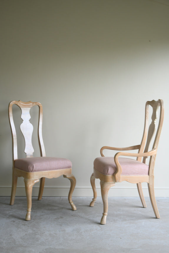 Set 8 Drexel Heritage Limed Ash Queen Anne Style Dining Chairs