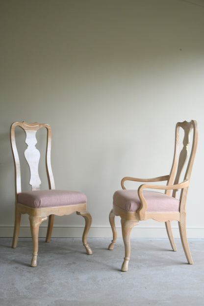 Set 8 Drexel Heritage Limed Ash Queen Anne Style Dining Chairs