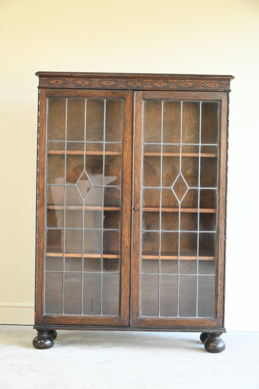 Vintage Oak Lead Glazed Bookcase