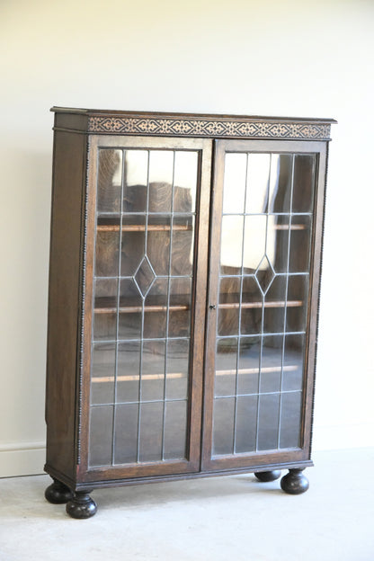Vintage Oak Lead Glazed Bookcase