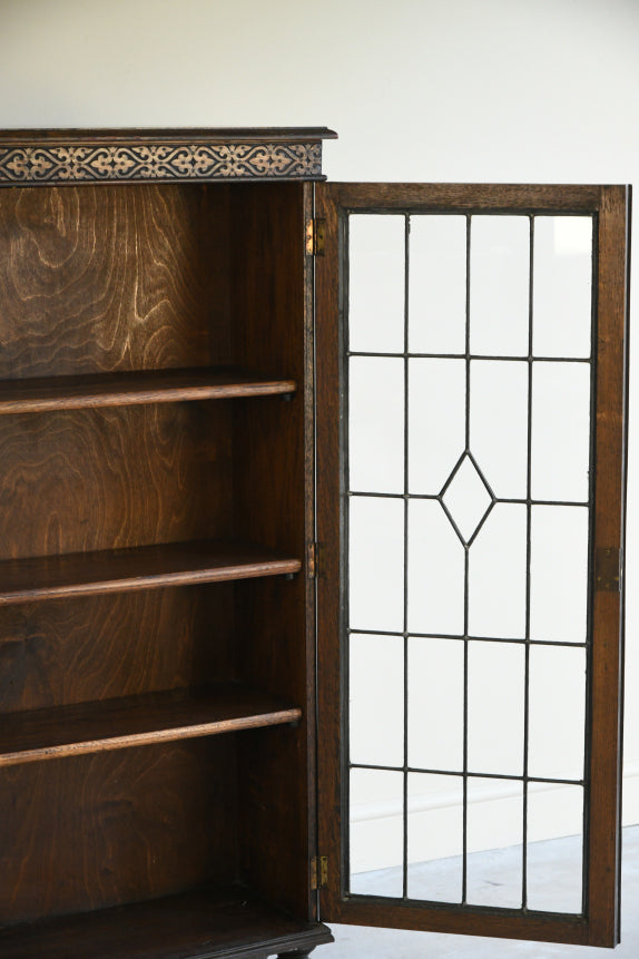 Vintage Oak Lead Glazed Bookcase