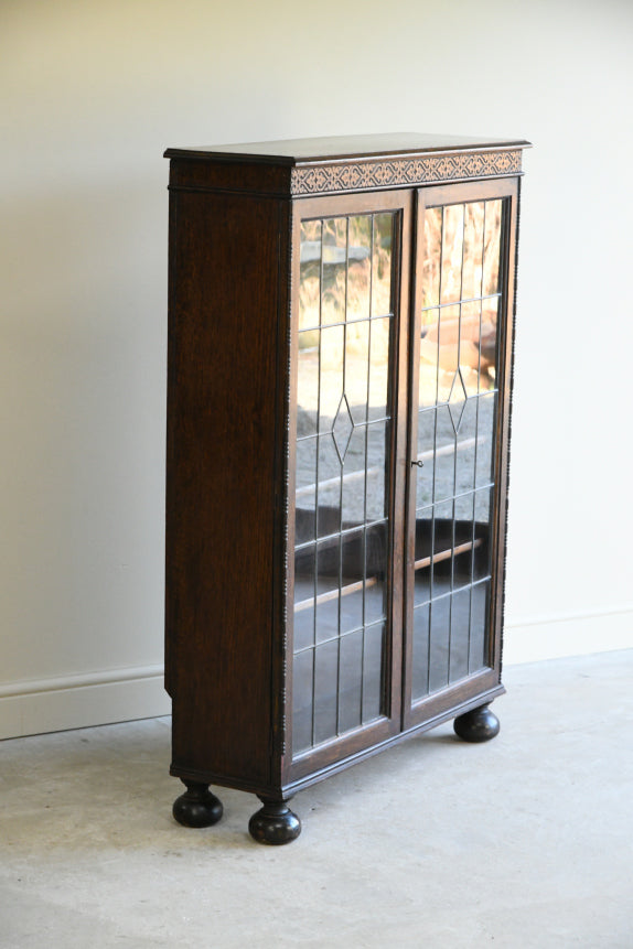 Vintage Oak Lead Glazed Bookcase