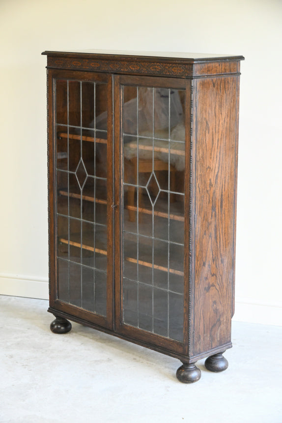 Vintage Oak Lead Glazed Bookcase