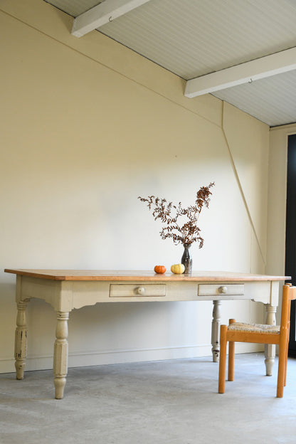 Large Antique Pine Kitchen Table