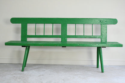 Antique Green Painted Pine European Bench
