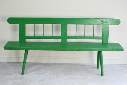 Antique Green Painted Pine European Bench