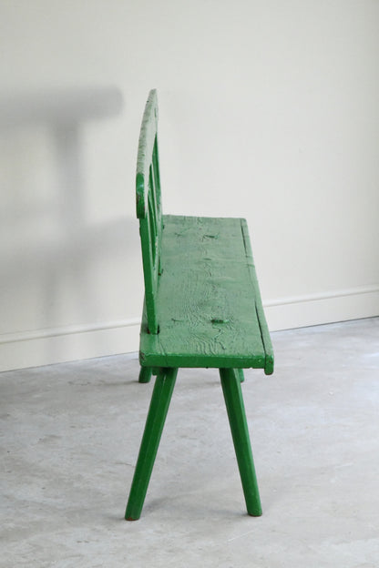 Antique Green Painted Pine European Bench