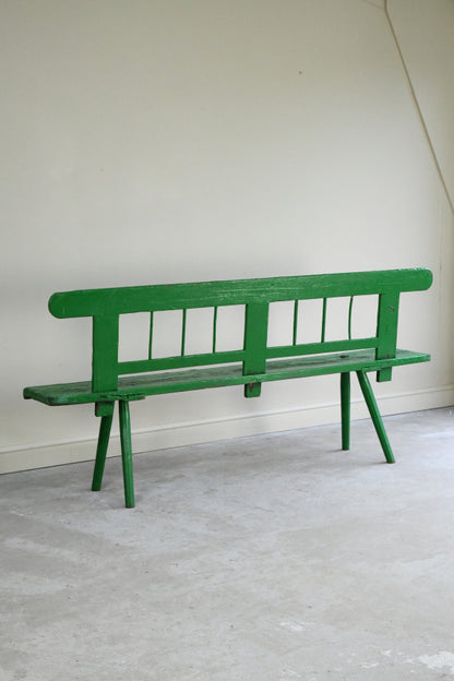Antique Green Painted Pine European Bench