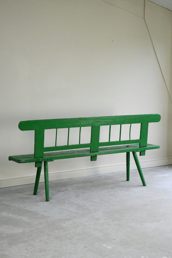 Antique Green Painted Pine European Bench