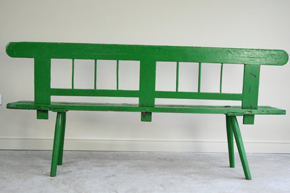 Antique Green Painted Pine European Bench