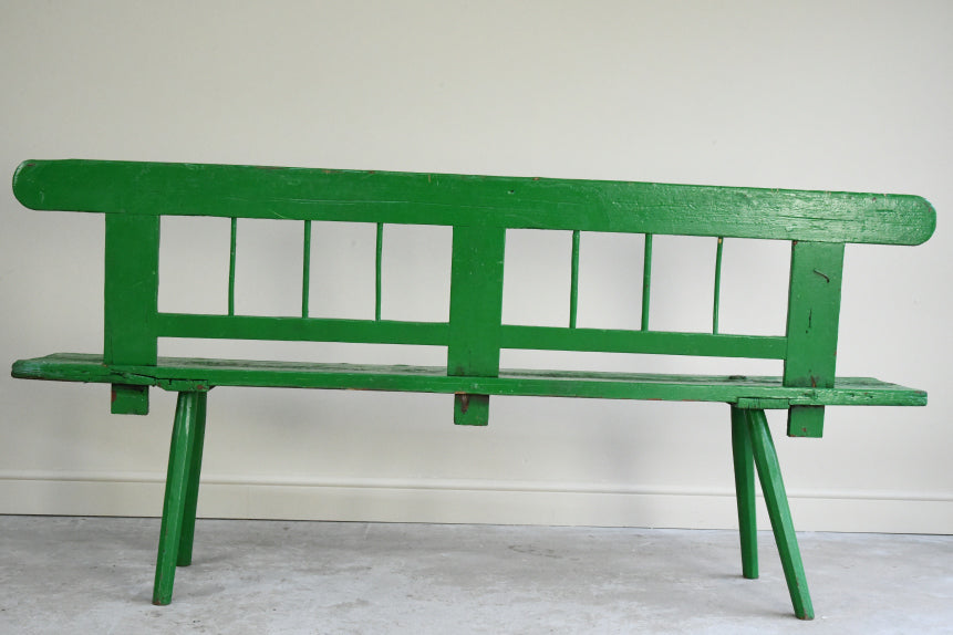 Antique Green Painted Pine European Bench