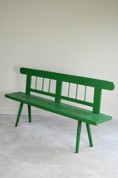 Antique Green Painted Pine European Bench