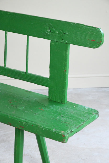 Antique Green Painted Pine European Bench