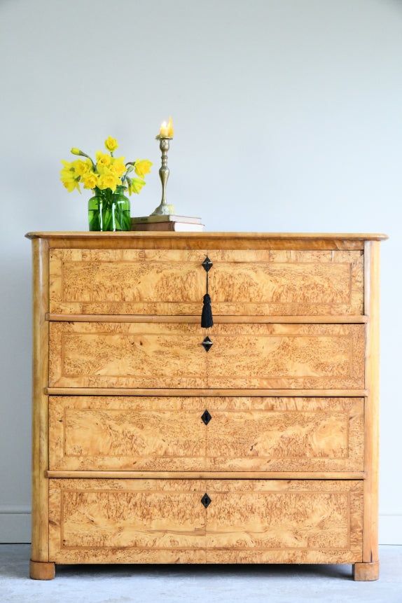Antique Biedermeier Burr Birch Secretaire Chest