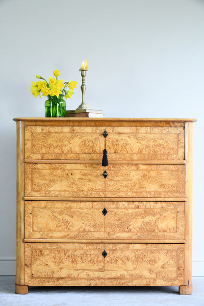 Antique Biedermeier Burr Birch Secretaire Chest