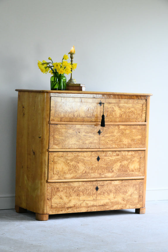 Antique Biedermeier Burr Birch Secretaire Chest
