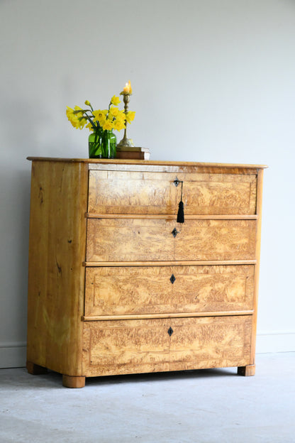 Antique Biedermeier Burr Birch Secretaire Chest