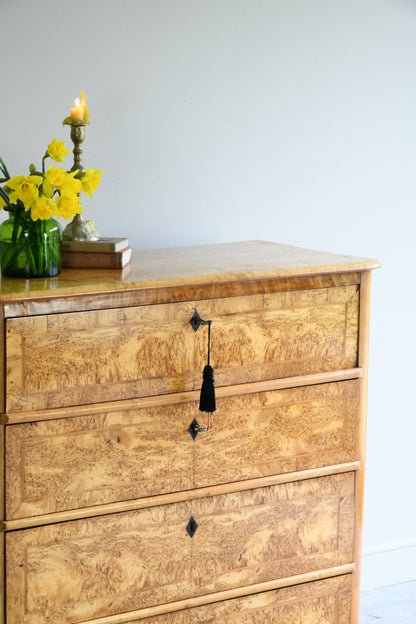 Antique Biedermeier Burr Birch Secretaire Chest