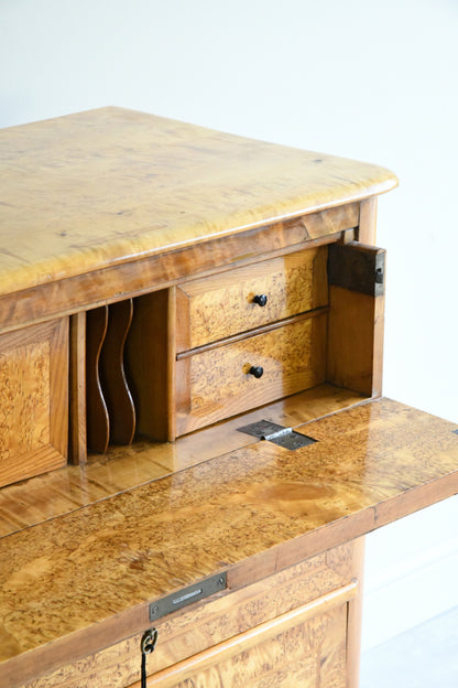 Antique Biedermeier Burr Birch Secretaire Chest