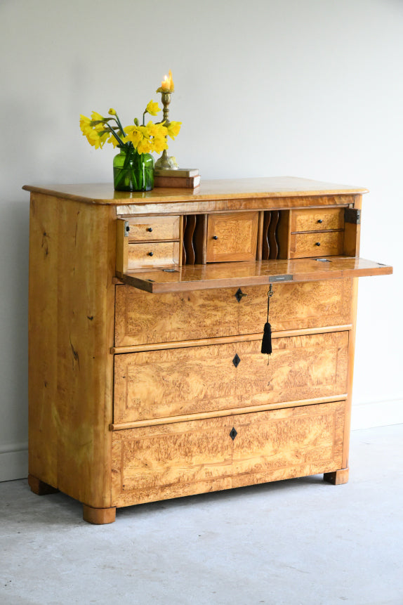 Antique Biedermeier Burr Birch Secretaire Chest