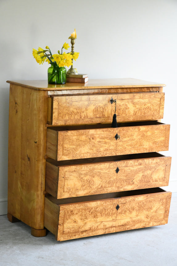 Antique Biedermeier Burr Birch Secretaire Chest