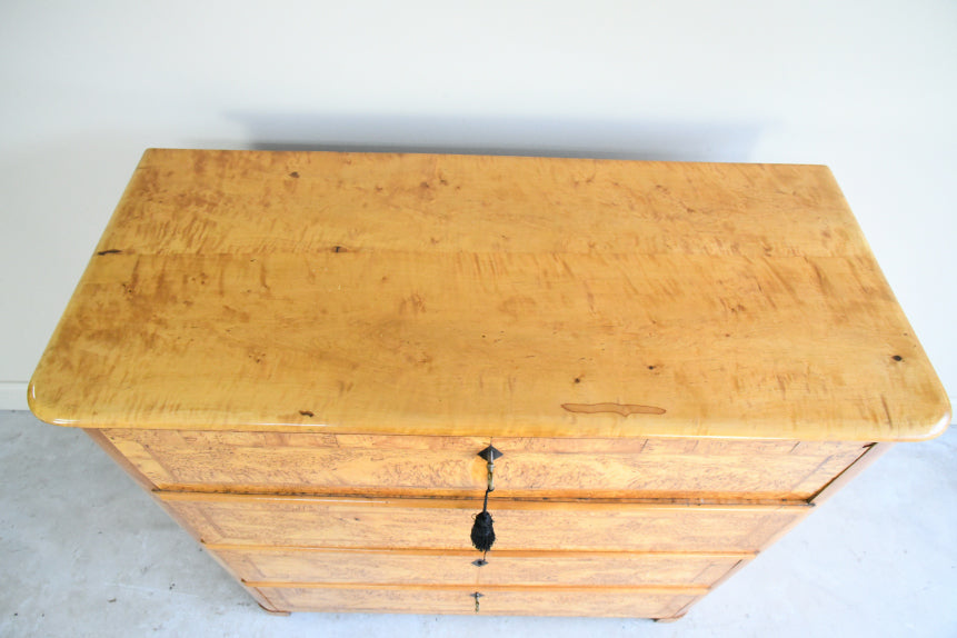 Antique Biedermeier Burr Birch Secretaire Chest