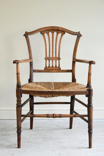 Antique Beech & Rush Arts & Crafts Style Occasional Chair
