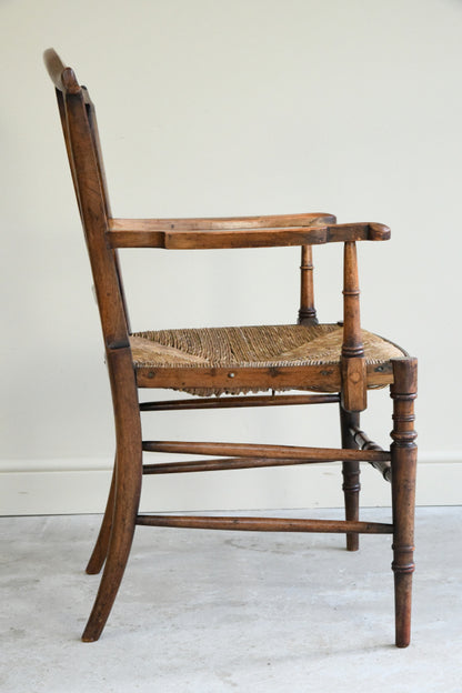 Antique Beech & Rush Arts & Crafts Style Occasional Chair