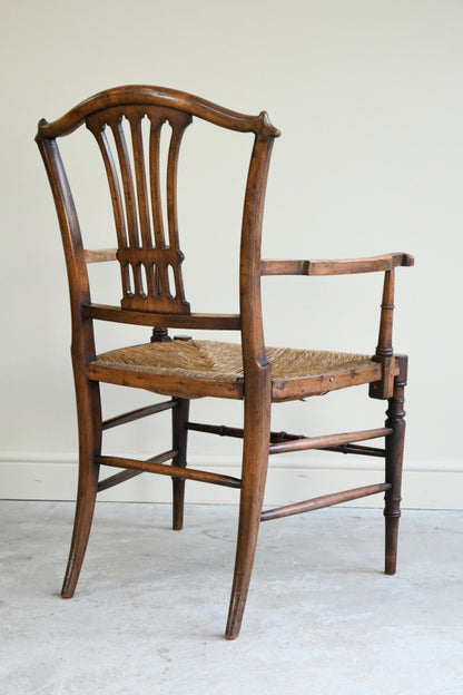 Antique Beech & Rush Arts & Crafts Style Occasional Chair