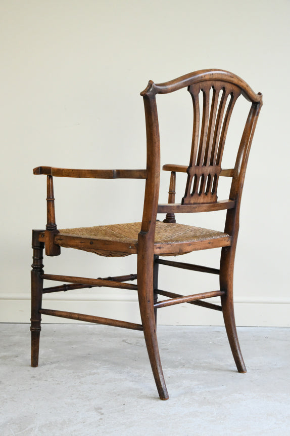 Antique Beech & Rush Arts & Crafts Style Occasional Chair