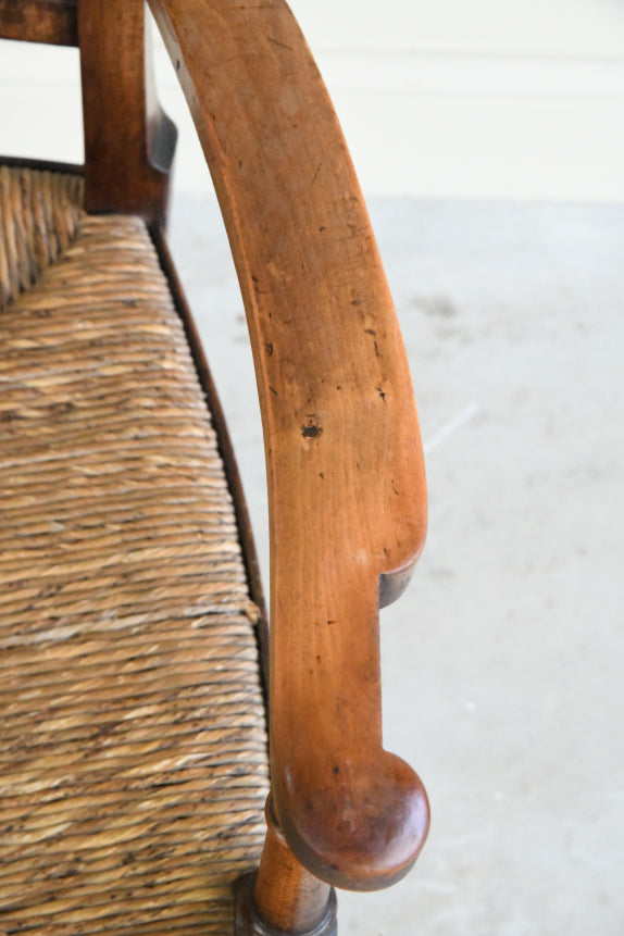 Antique Beech & Rush Arts & Crafts Style Occasional Chair