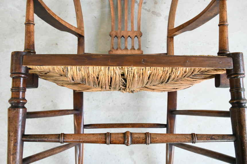 Antique Beech & Rush Arts & Crafts Style Occasional Chair
